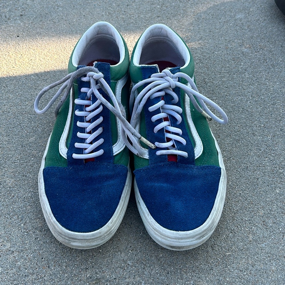 Old school blue green and yellow vans shoes